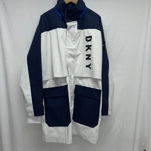 DKNY Trench Style Rain Coat Full Length With Hidden Hood Size Large - Picture 1 of 15