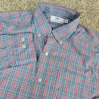 Southern Tide Mens Medium Blue Red Plaid Performance Stretch Button Down LS - Image 1 of 4