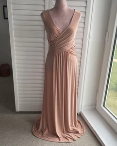 COAST BLUSH NUDE - CROSS OVER ROUCHED LONG MAXI STRETCH PARTY PROM DRESS - 14 L - Picture 1 of 12