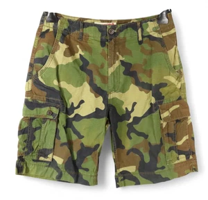 VTG Y2K Arizona Jeans CAMO CARGO SHORTS Ripstop Canvas GREEN/BROWN Camouflage 34 - Picture 1 of 5