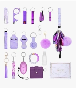 12PC Safety Keychain Set Purple Wristlet Strap - Picture 1 of 14