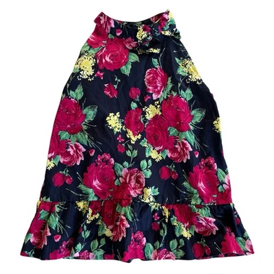 Janie And Jack Navy Floral Peplum Halter Top Girls 8 Tropical 100% Cotton - Image 1 of 4