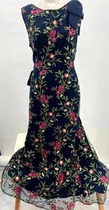 JS Collections Gown Dress Womens 14 Blue Embroidered Mesh Isabella Ankle Length - Picture 1 of 13