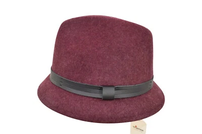 Wigens Nuevo con Etiquetas Fedora en Granate con Banda de Cuero Negro Talla Grande / 60 Foto 1 de 4