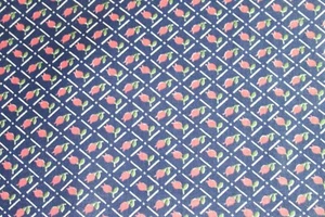 Concord Fabrics Poly Cotton FAT QUARTER Pink Tulip Flowers Navy Blue Diamonds - Picture 1 of 5