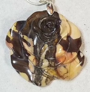 S795 38x36x8mm Natural Scenic Dendritic Jasper Carved Flower Pendant Bead - Picture 1 of 3