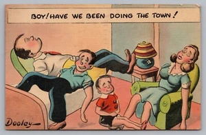 Postcard Boy Have We Been Doing the Town Comic Worn Out Family Posted 1948 - Picture 1 of 2