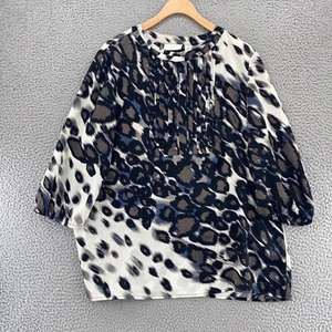 Chicos Top Womens 2 US Large Brown Multi Animal Print 3/4 Balloon Sleeve Blouse - Picture 1 of 11