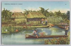Postcard Seminole Indians in Florida Boat Hut - Picture 1 of 2