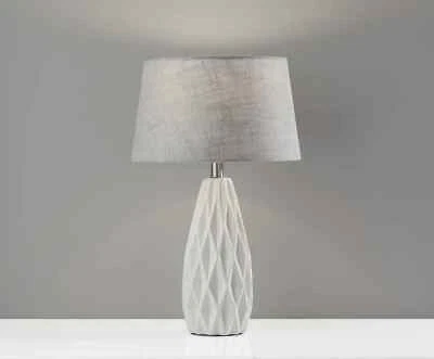 SET OF 2 WHITE CERAMIC GEOMETRIC BASE TABLE LAMP - Image 1 of 3