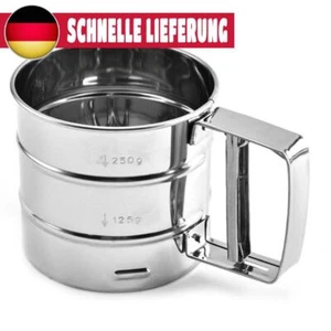 Mehlsieb mit Handkurbel, Mehlsieb aus Edelstahl, Backsieb (Silber) - Bild 1 von 12
