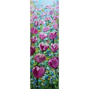 Frühlingstulpen in den Niederlanden Blumen Originalgemälde rosa lila blau - Bild 1 von 8