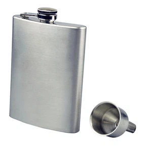 8 oz Stainless Steel Pocket Metal Hip Flask Screw Cap Liquor Whisky w/ Funnel  - Picture 1 of 6