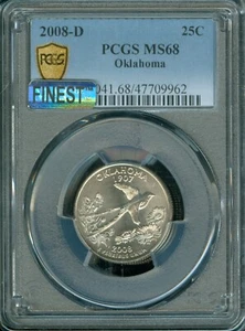 2008 D OKLAHOMA STATE QUARTER PCGS MS68 PQ MAC FINEST & SPOTLESS . - Picture 1 of 2