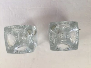 Set of 2 Ice Cube Candle Holders Crystal ACC Czechoslovakia 2.75" a side - Picture 1 of 11