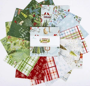 Trapunta pretagliata quadrati Santa's Tree Farm Riley Blake 5" impilabile 42 100% cotone - Foto 1 di 7