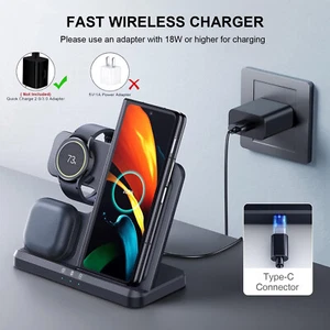 3in1 Wireless Charging Station For Samsung Galaxy Watch Ultra/7 S24+/S25 Z Flip6 - Picture 1 of 15