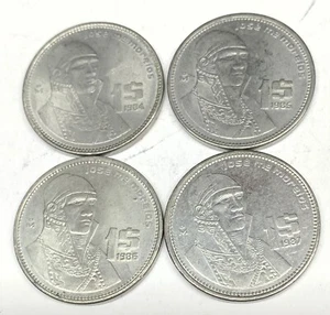 # C4156 MEXICO ONE PESO 4 COINS, 1984, 1985, 1986, 1987 - Picture 1 of 2