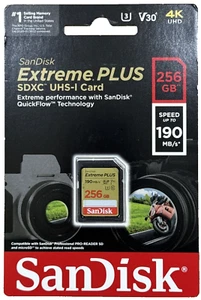SanDisk Extreme PLUS 256GB SD Memory Card Speed Up To 190MB - NEW - Picture 1 of 2