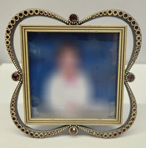 Elsal Inc. Jeweled Red Brass Color Metal Picture Frame 3 x 3 Photo - Picture 1 of 7