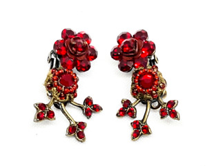 Lovely Michal Negrin  Clip-On Earings With Red Crystals Israel #23#