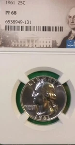 1961 P Washington Quarter, NGC ,Pf-68. First proof quarter that isn't a cameo - Picture 1 of 12