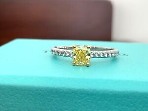 Tiffany & Co Fancy Intense Yellow Diamond NOVO Engagement Ring .69ct $10k 