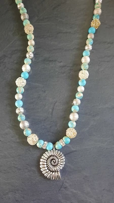 Lange Boho Ibiza Kette Halskette Perlen Glitzer türkis silber NEU - Bild 1 von 4