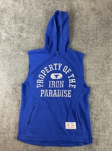 Under Armour Project Rock Hoodie Mens Medium Blue No Sleeve Pullover Workout - Picture 1 of 13