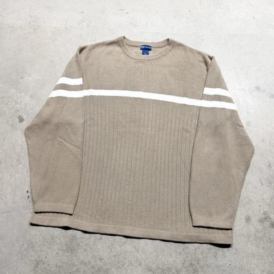 Suéter masculino listrado alto vintage XXL bronzeado branco com nervuras skate grunge anos 90 Y2K - Imagem 1 de 4