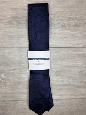 Nuevo con etiquetas Corbata Ryan Seacrest Colección Noche Azul Marino Seda Tonal Paisley Foto 1 de 4