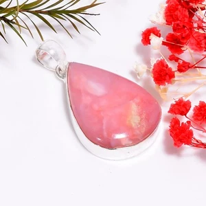 Pink Opal Ethnic Style Handmade Jewelry.925 Silver Plated Pendant 1.7" GSR-6092 - Picture 1 of 2