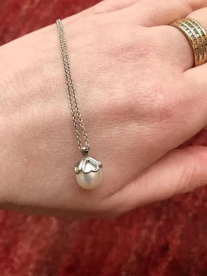 Tiffany & Co Plata Corazón Tapa Perla Collar Colgante Dije Cadena Raro 16" Foto 1 de 4