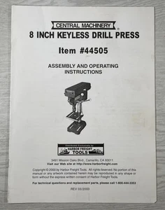 Harbor Freight Central Machinery 8 pulgadas taladro prensa manual de instrucciones #44505 - Imagen 1 de 3