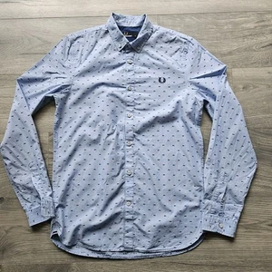 Camisa Fred Perry Para Hombre Azul Manga Larga Talla Pequeña Punta Estampado Dobby Excelente Codt - Imagen 1 de 7