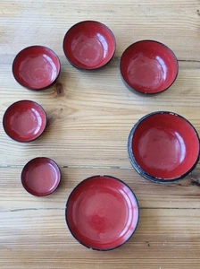 Antique Vintage Japanese wood laquer saki bowl set in one - Picture 1 of 9