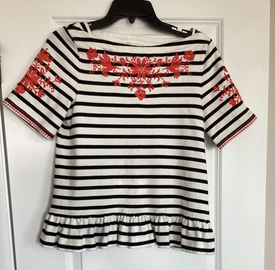 Top bordado a rayas negras para mujer Kate Spade Broome Street 100 % algodón talla S Foto 1 de 4