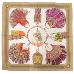 Hermes Carré 90 CUIRS DU DESERT Silk Scarf Beige W/Tags No Box Used. - Picture 1 of 5