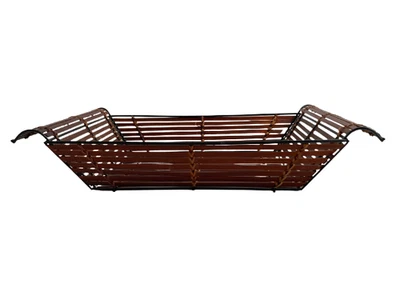 Cherry Stained Wicker Basket Coffee Table Tray with Black Wire Handles 19.5" - Image 1 of 4