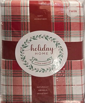 Home Holiday Microfiber 3 Pc Twin Sheet Set Red, green and White - Image 1 of 2