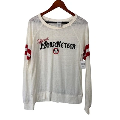 迪士尼官方 Mouseketeer 套衫上衣衬衫长袖红色条纹 M 全新带标签 — 第 1/4 张图片