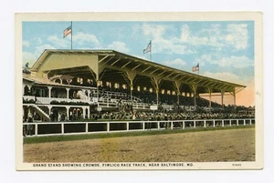 Postal a color Grand Stand mostrando multitudes, pista de carreras Pimlico, Baltimore, MD - Imagen 1 de 2