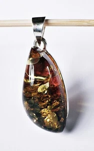 SCHMUCK-STCK Anhänger BERNSTEIN Silber Silberöse Stein Heilstein groß 1 - Picture 1 of 4