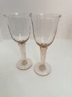 Handblown Pink Art Recycled Glass Thick Stem Wine Glass Goblet Set Of 2 Bubbles