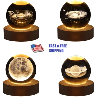 Cristal Galaxia Luna Planeta Bola Lámpara de Mesa USB LED Luz Nocturna Foto 1 de 4