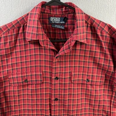 Camisa Polo Ralph Lauren Para Hombres Mediana Grande Roja Mezcla de Lana a Cuadros Con Botones Foto 1 de 4