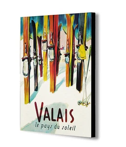 Skiing Valais - Vintage - Canvas Wall Art Framed Print - Various Sizes - Picture 1 of 4