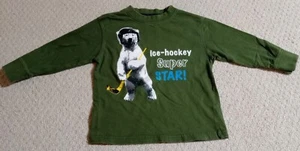 Boys Sz 4T Green 100% Cotton Long Sleeve Ice-Hockey Super Star Graphic T Shirt23 - Picture 1 of 7