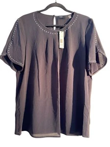 Tahari Womens Black Studded Blouse XL Polyester/Spandex - Picture 1 of 10