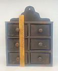 spice cabinet Wall Hanging toleware OLD black paint metal tole ware 6 draw